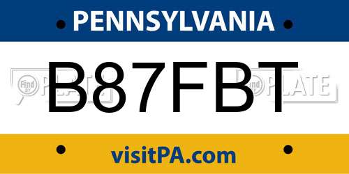 B87FBT Pennsylvania License Plate