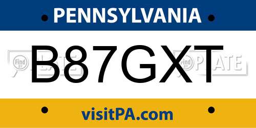 B87GXT Pennsylvania License Plate