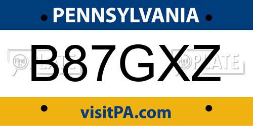 B87GXZ Pennsylvania License Plate