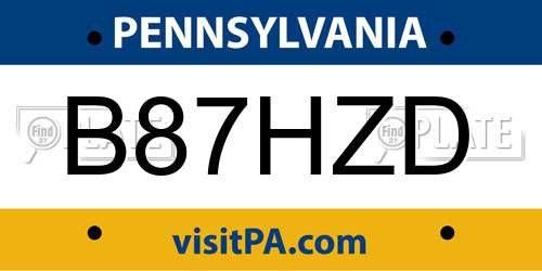 B87HZD Pennsylvania License Plate