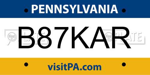 B87KAR Pennsylvania License Plate