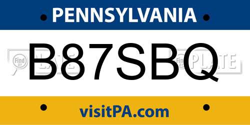 B87SBQ Pennsylvania License Plate
