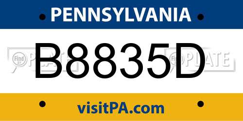 B8835D Pennsylvania License Plate