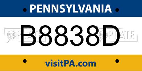 B8838D Pennsylvania License Plate