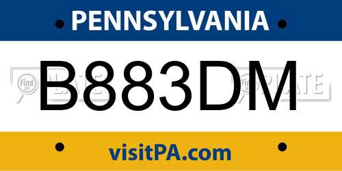 B883DM Pennsylvania License Plate
