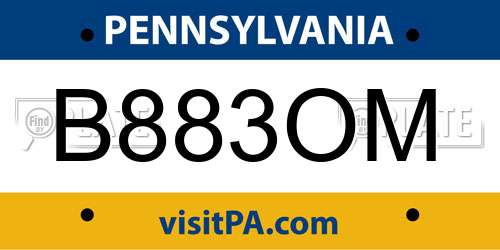 B883OM Pennsylvania License Plate