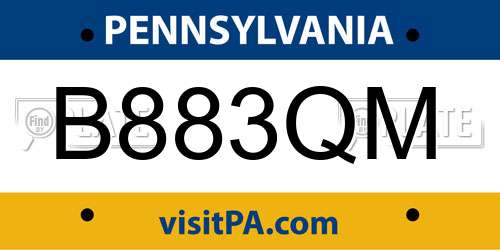 B883QM Pennsylvania License Plate