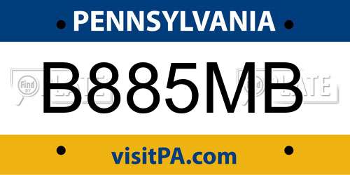 B885MB Pennsylvania License Plate
