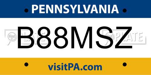 B88MSZ Pennsylvania License Plate