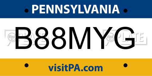 B88MYG Pennsylvania License Plate