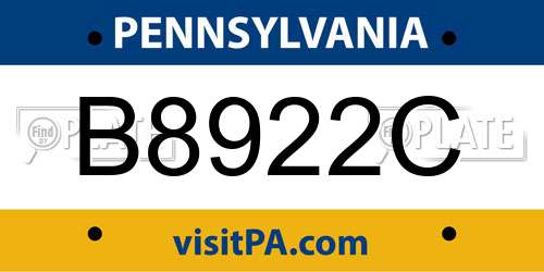 B8922C Pennsylvania License Plate