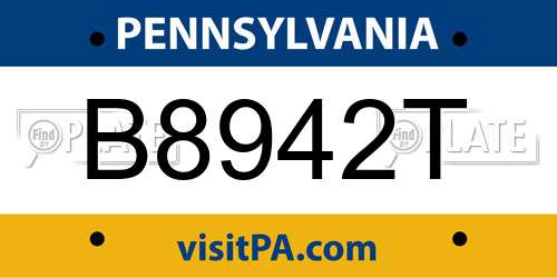 B8942T Pennsylvania License Plate