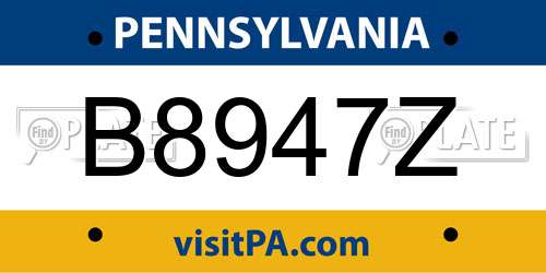 B8947Z Pennsylvania License Plate