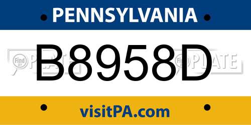 B8958D Pennsylvania License Plate