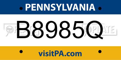 B8985Q Pennsylvania License Plate
