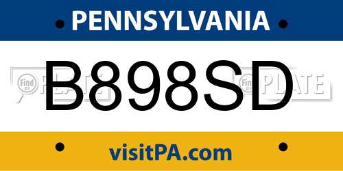 B898SD Pennsylvania License Plate