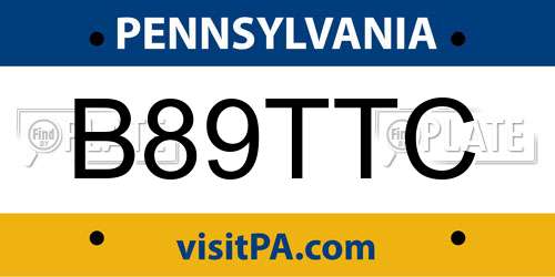 B89TTC Pennsylvania License Plate
