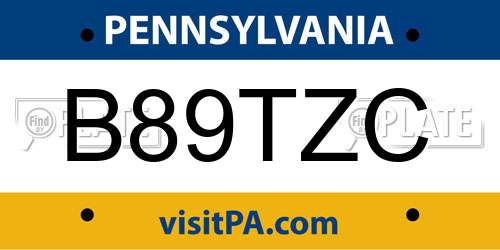 B89TZC Pennsylvania License Plate
