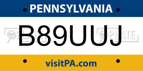 B89UUJ Pennsylvania License Plate