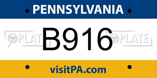 B916 Pennsylvania License Plate