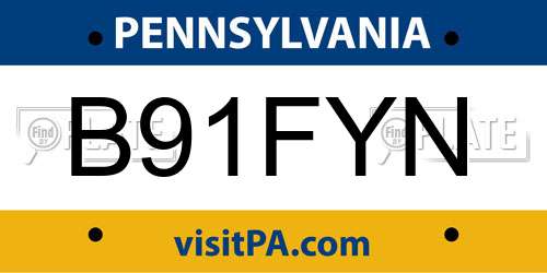 B91FYN Pennsylvania License Plate