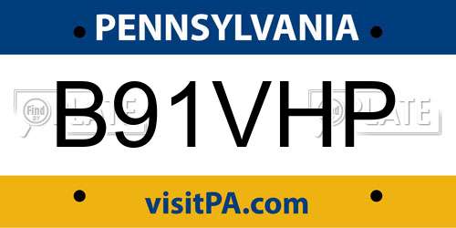 B91VHP Pennsylvania License Plate