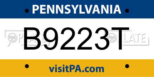 B9223T Pennsylvania License Plate