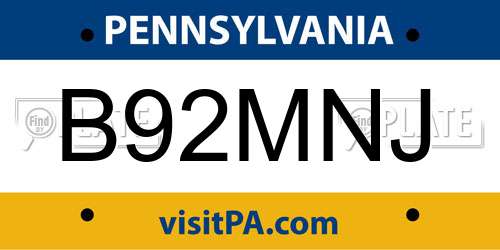 B92MNJ Pennsylvania License Plate