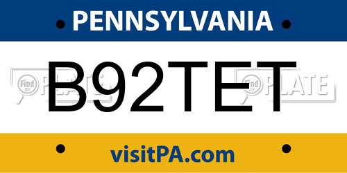 B92TET Pennsylvania License Plate