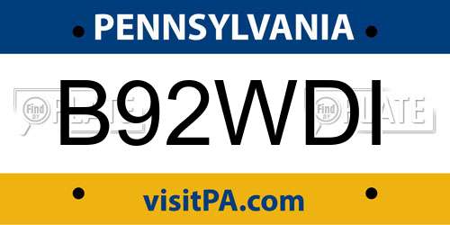 B92WDI Pennsylvania License Plate
