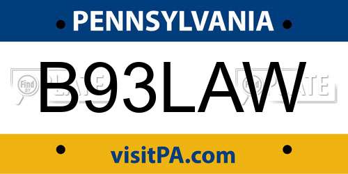 B93LAW Pennsylvania License Plate