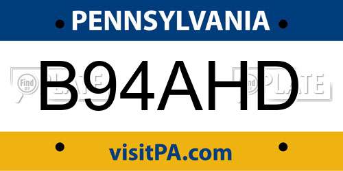B94AHD Pennsylvania License Plate