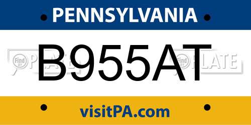 B955AT Pennsylvania License Plate