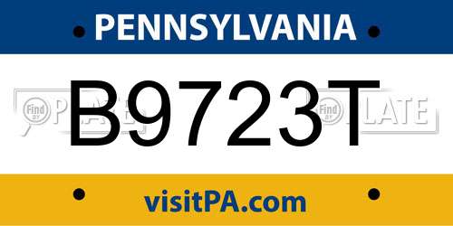 B9723T Pennsylvania License Plate