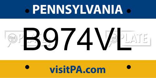 B974VL Pennsylvania License Plate