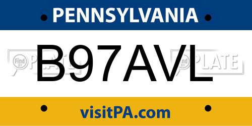 B97AVL Pennsylvania License Plate