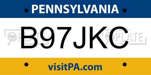 B97JKC Pennsylvania License Plate