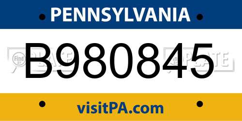 B980845 Pennsylvania License Plate