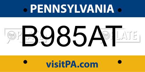 B985AT Pennsylvania License Plate