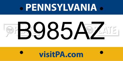 B985AZ Pennsylvania License Plate