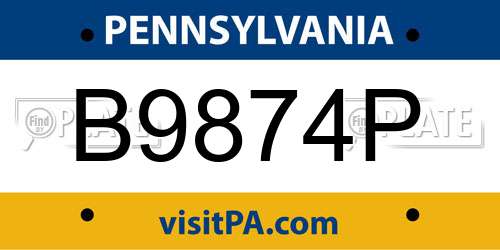 B9874P Pennsylvania License Plate