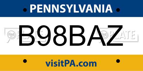B98BAZ Pennsylvania License Plate