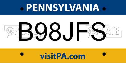B98JFS Pennsylvania License Plate