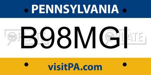 B98MGI Pennsylvania License Plate