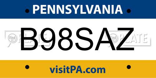 B98SAZ Pennsylvania License Plate