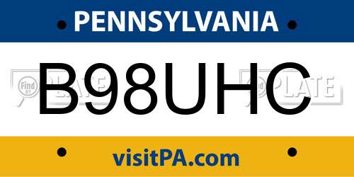 B98UHC Pennsylvania License Plate