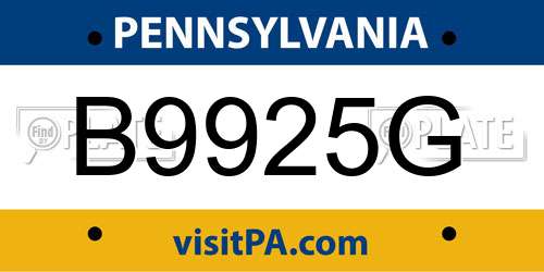 B9925G Pennsylvania License Plate