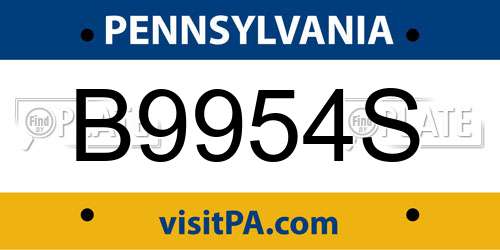 B9954S Pennsylvania License Plate