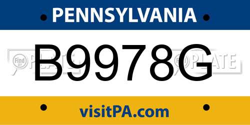 B9978G Pennsylvania License Plate