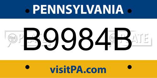 B9984B Pennsylvania License Plate